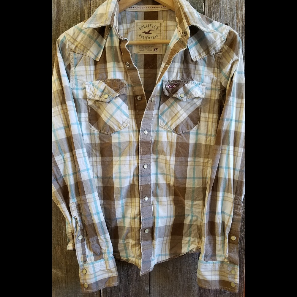 Hollister Plaid Snap Button Down Long Sleeve Shirt